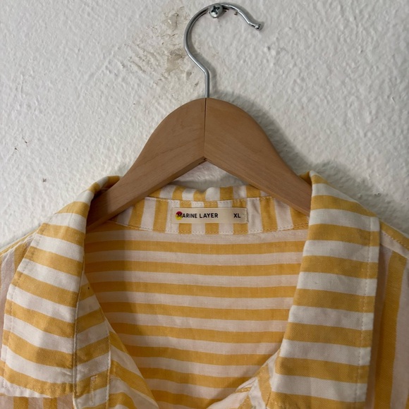 Marine Layer Abbey Linen Button Down Golden Yellow Stripe size XL - Picture 2 of 7
